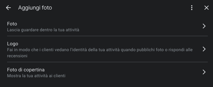 sezione foto di google my business
